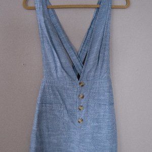 Japna Cross-back Linen Striped Overall Dress.